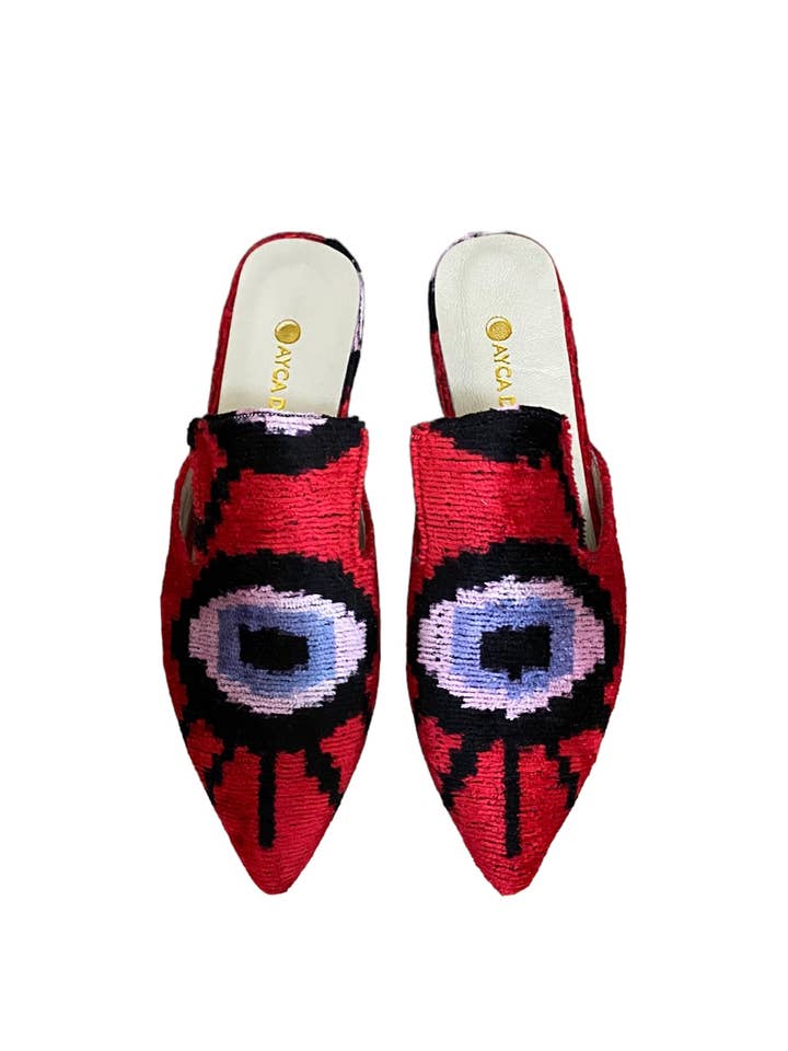 Ikat Point Toe Slide aus Seidensamt (mehrere Farben) für den Großhandel von AYCA DESIGN