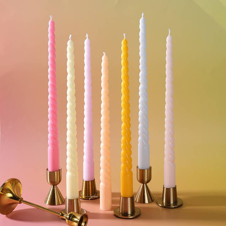 2pcs 29cm Colorful Gradient Slim Ribbed Taper Candles for wholesale by Candles Meta