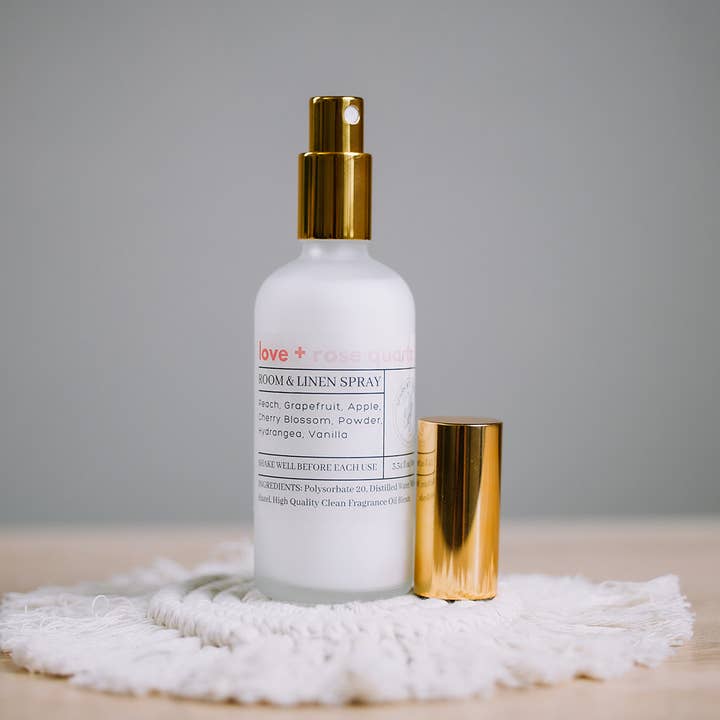 Love + Rose Quartz Room & Linen Spray for wholesale by Spark & Stone Co