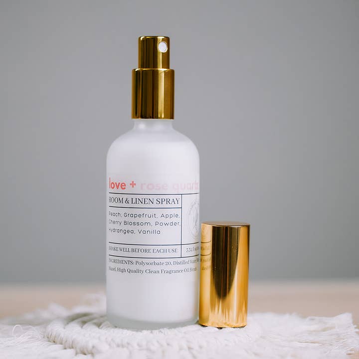 Love + Rose Quartz Room & Linen Spray for wholesale by Spark & Stone Co