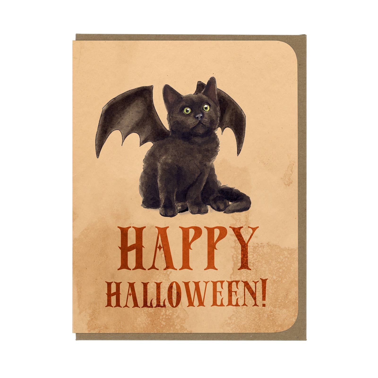 Amy Rose Moore Illustration - Wholesale Halloween Card - Happy Halloween - Bat Kitten - Greeting Card    0