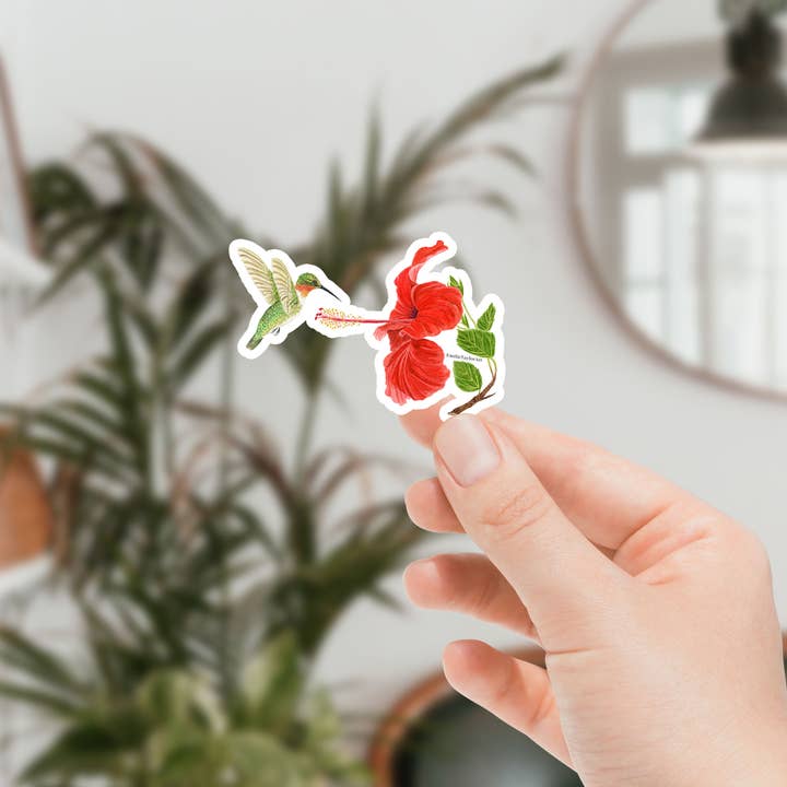 Autocollant Colibri | Décalcomanie Hibiscus pour la vente par Emilie Taylor