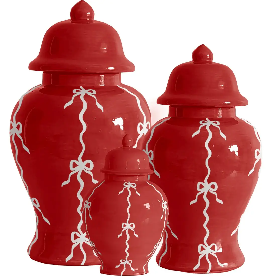 Lo Home | Ruby Clay - Wholesale Decorative Jar - Bow Stripe Ginger Jars in Red0