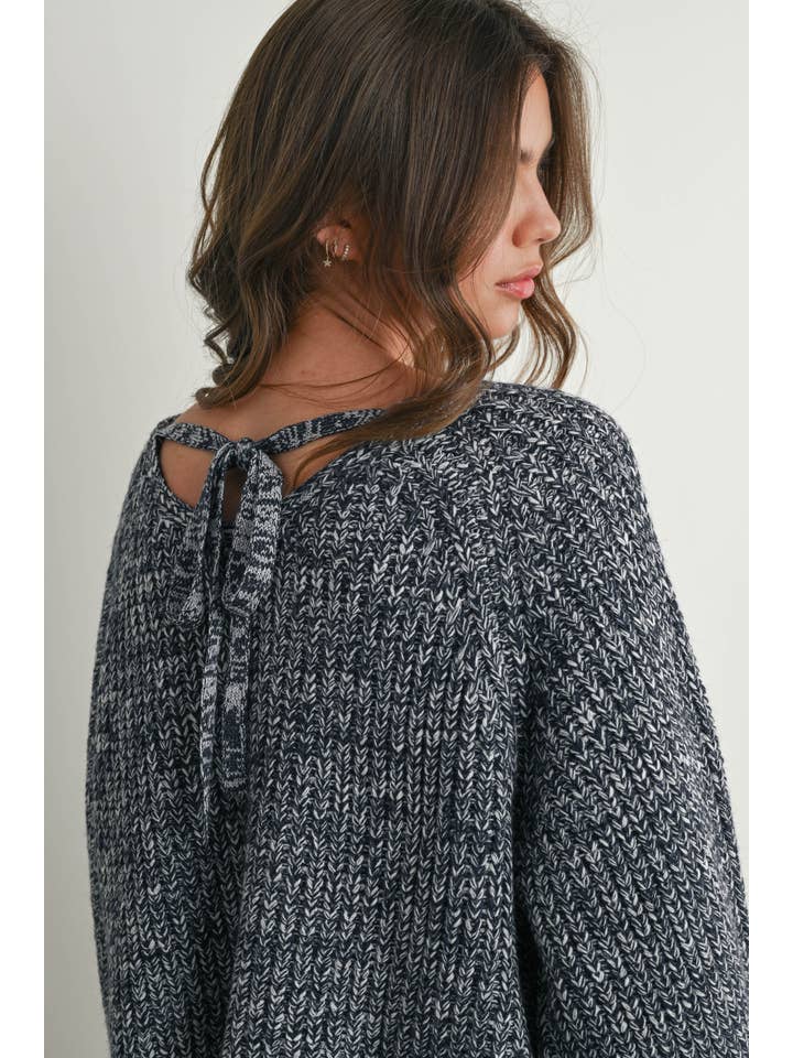 BUTTERMELON - Wholesale Knit Sweater - Women's - Tie-Back V-Neck Drop Shoulder Long Sleeve Top - BMW781016