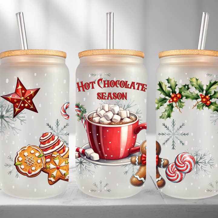 Hot Chocolate Season - Lattina di birra glassata natalizia da 16 once per la vendita all'ingrosso da parte di Dogwood Graphics & Design