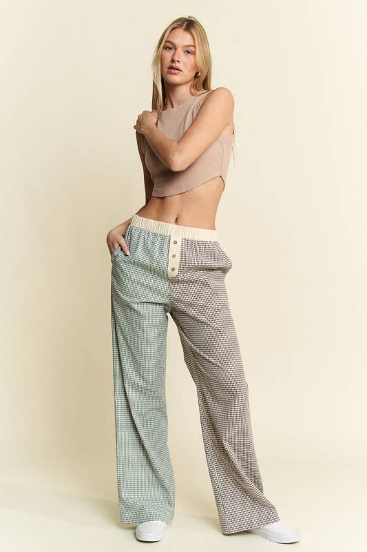 JADE BY JANE – Calças - Mulher por atacado – CALÇAS COLORBLOCK COM ESTAMPA XADREZ TAMANHO GRANDE0