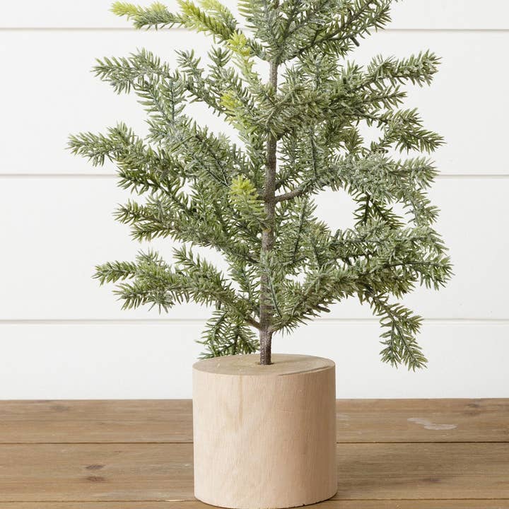 Frosted Pine In Wooden Base, 18 Inches (PC) for wholesale by Audrey's Home & Gift