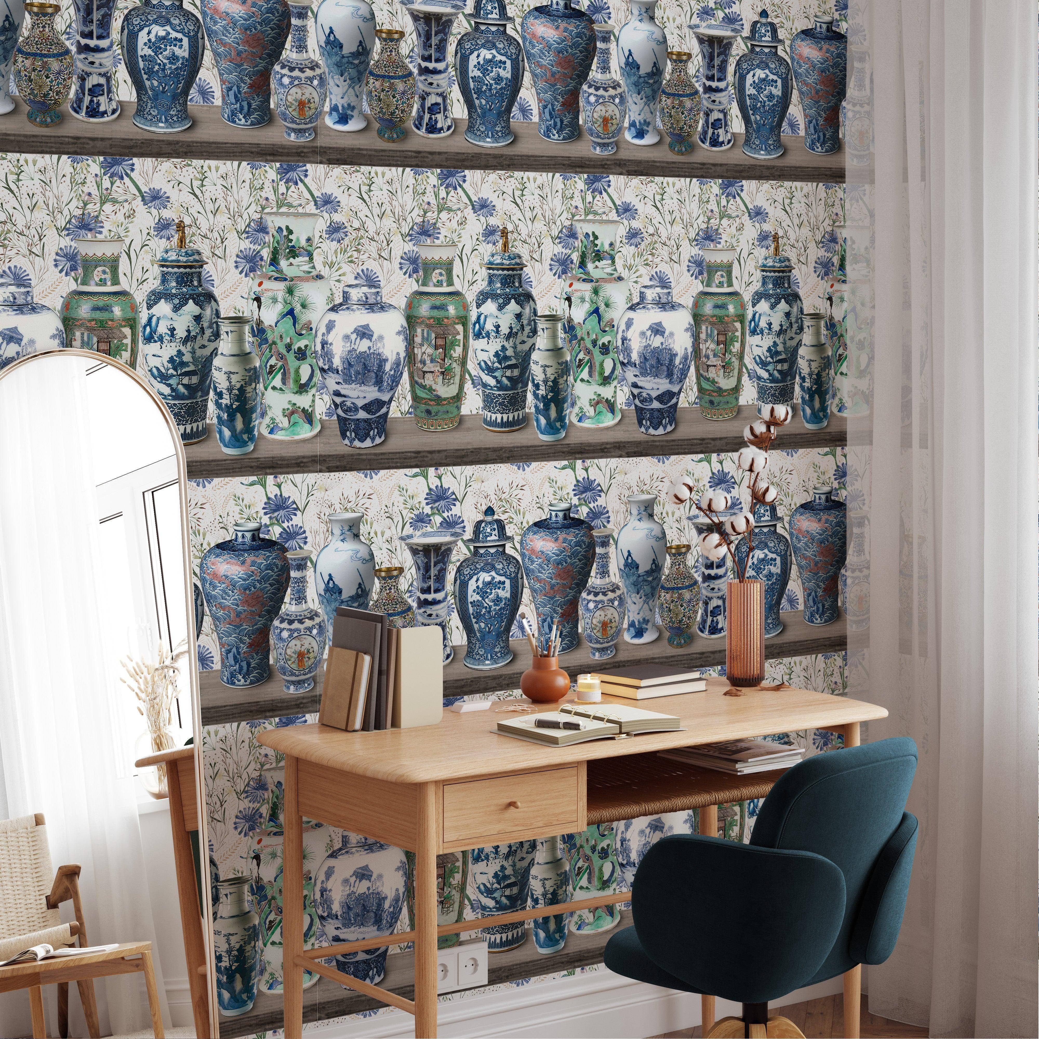 Wallpapers4Beginners - Wholesale Wallpaper - Chinoiserie Wallpaper with Ming Vases5