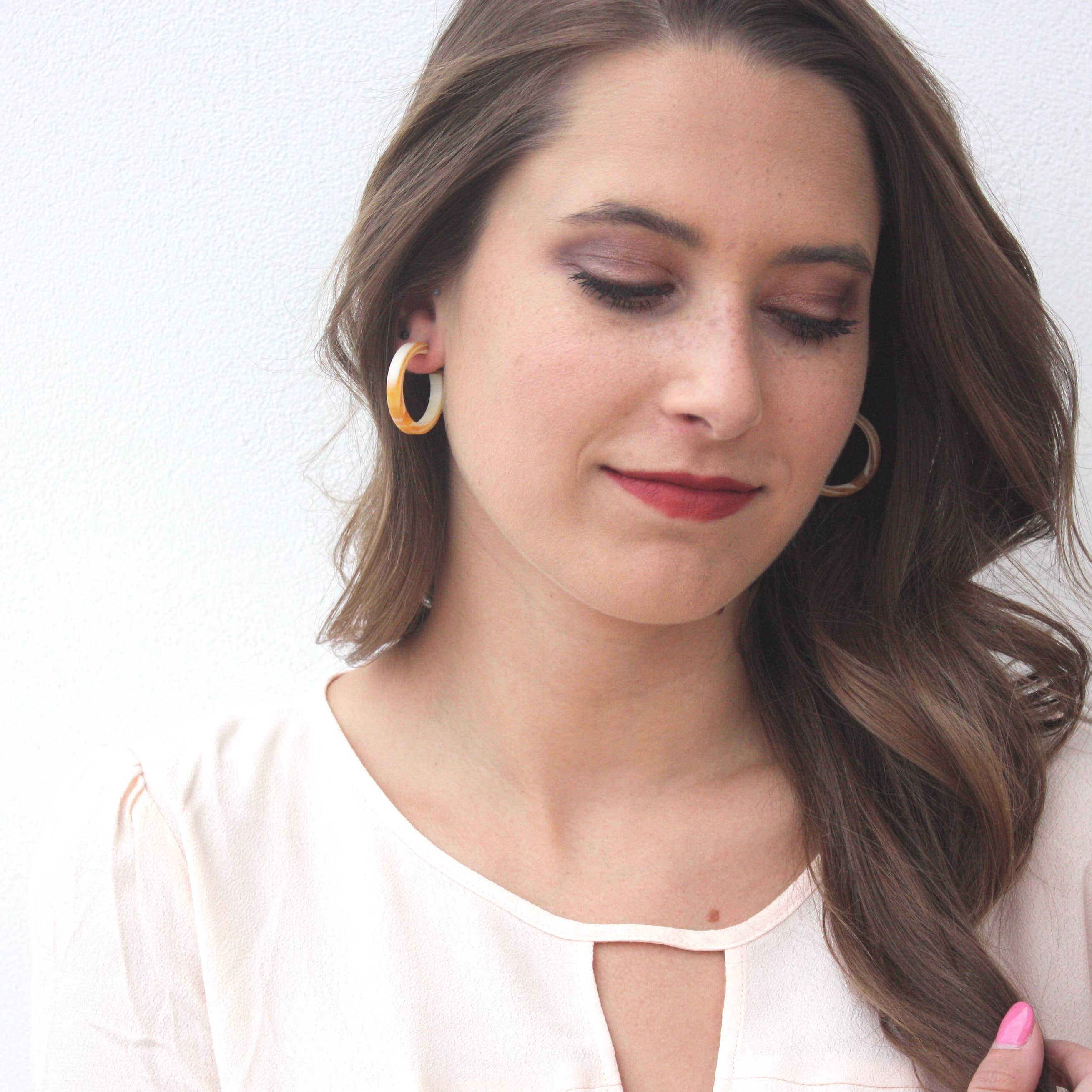 Leetie Lovendale - Wholesale Hoop Earrings - Tortoise & Ivory Marbled PinUp Lucite Hoop Earrings6