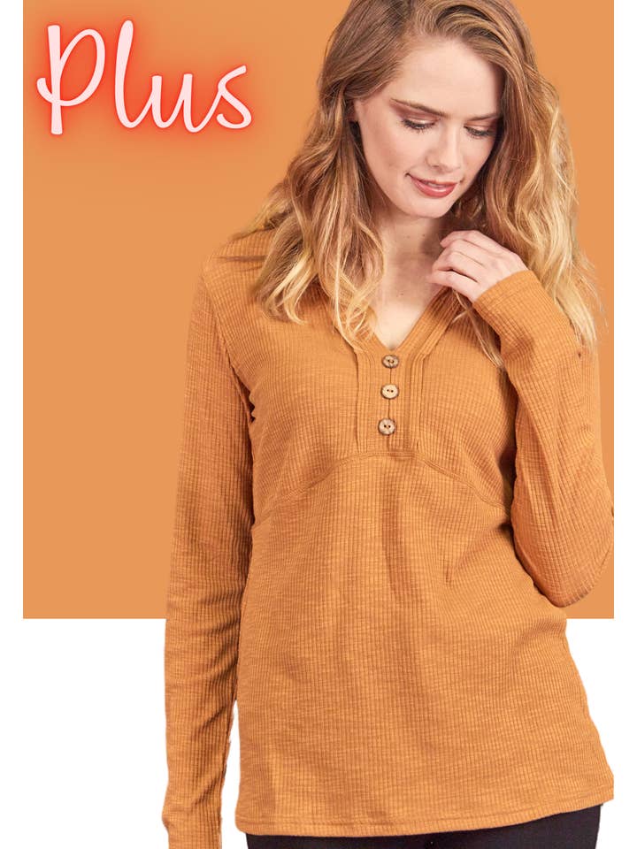 P.S Kate - Wholesale Knit Top - Women's - 2tone rib V neck top 13007-PLUS4