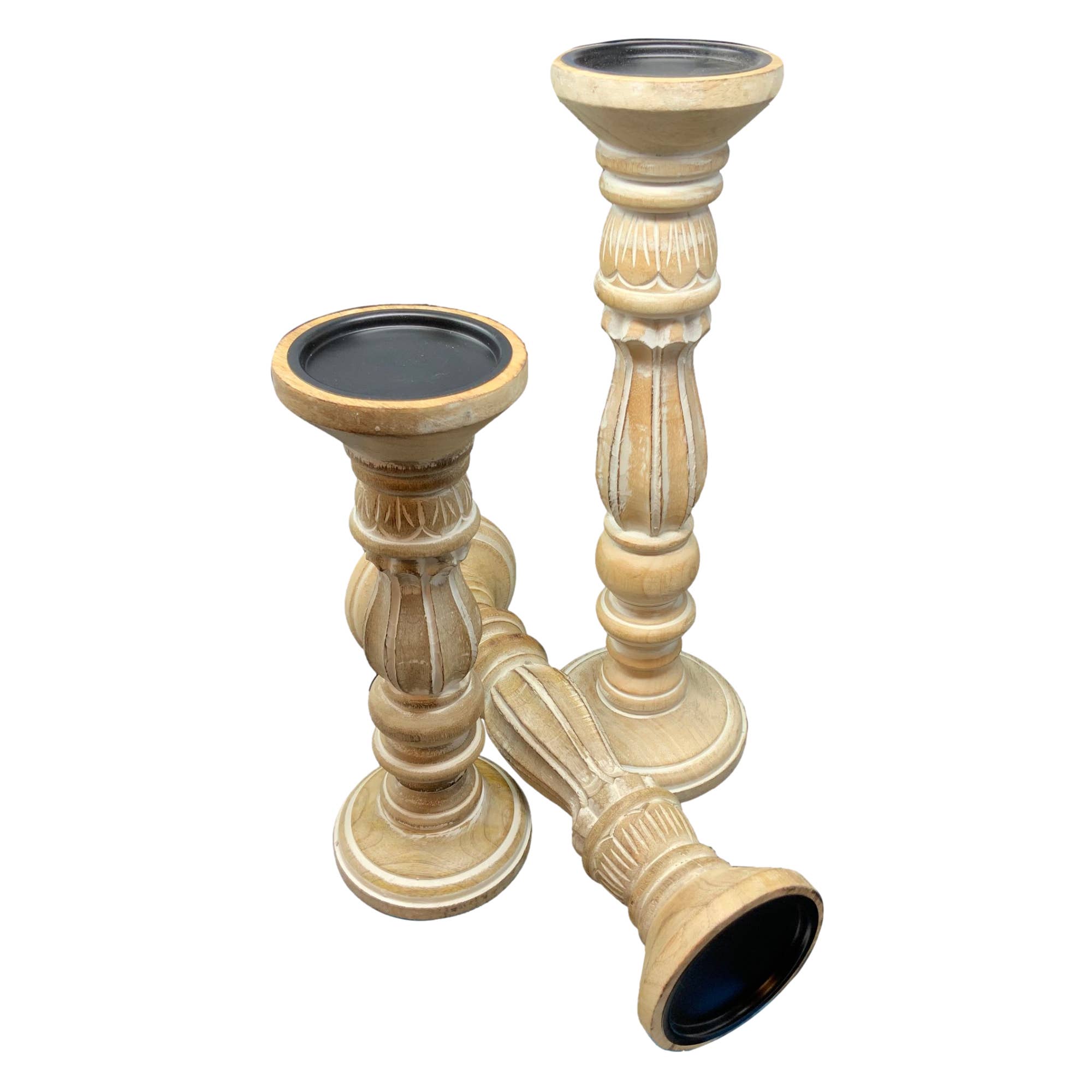 Wilco Home - Wholesale Candle Holder - NEW Set of 3 Annapolis Candle Holders-Bleached Mango Wood5