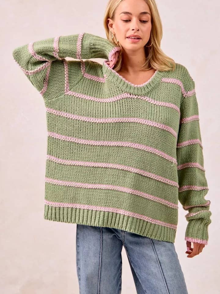 BiBi Striped Long Sleeve Sweater for wholesale by Garden Naked