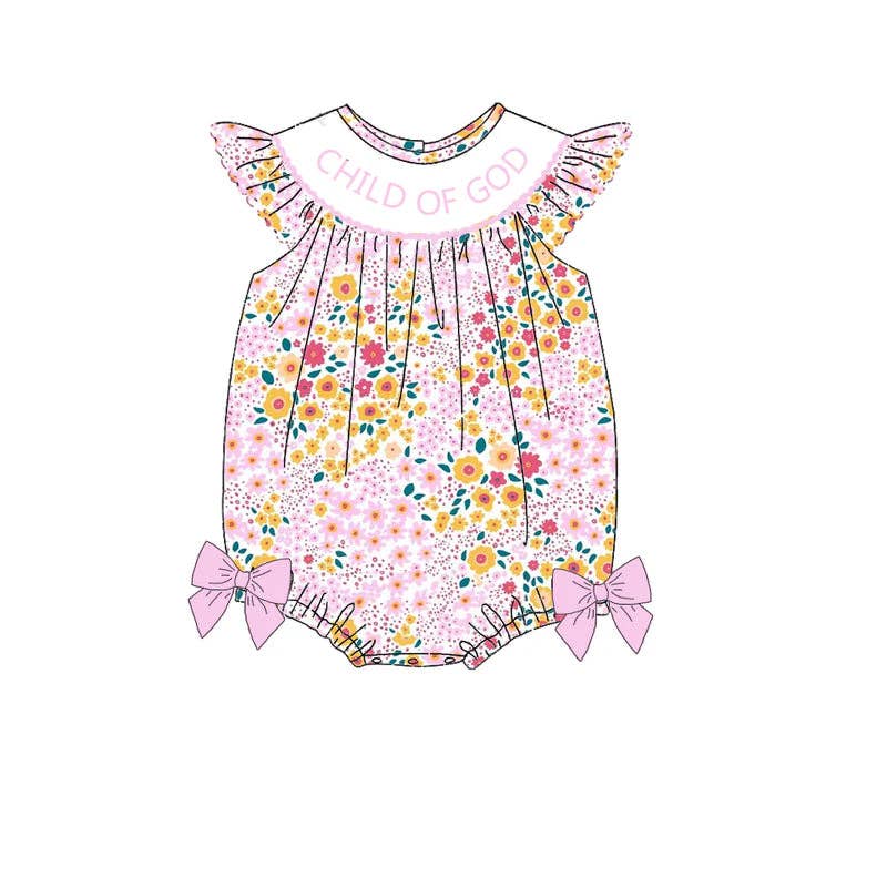 Auraquise - Wholesale Dress Set - Baby - Girls Summer CHILD OF GOD Smocked Custom Name Dress And Romper1