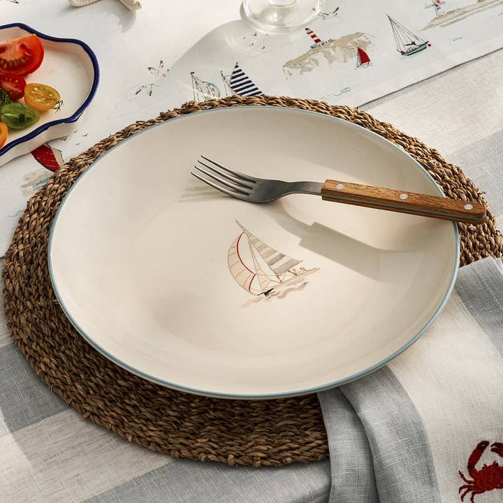 Coastal Boats Stoneware Dinner Plate - Red Stripe for wholesale by Sophie Allport