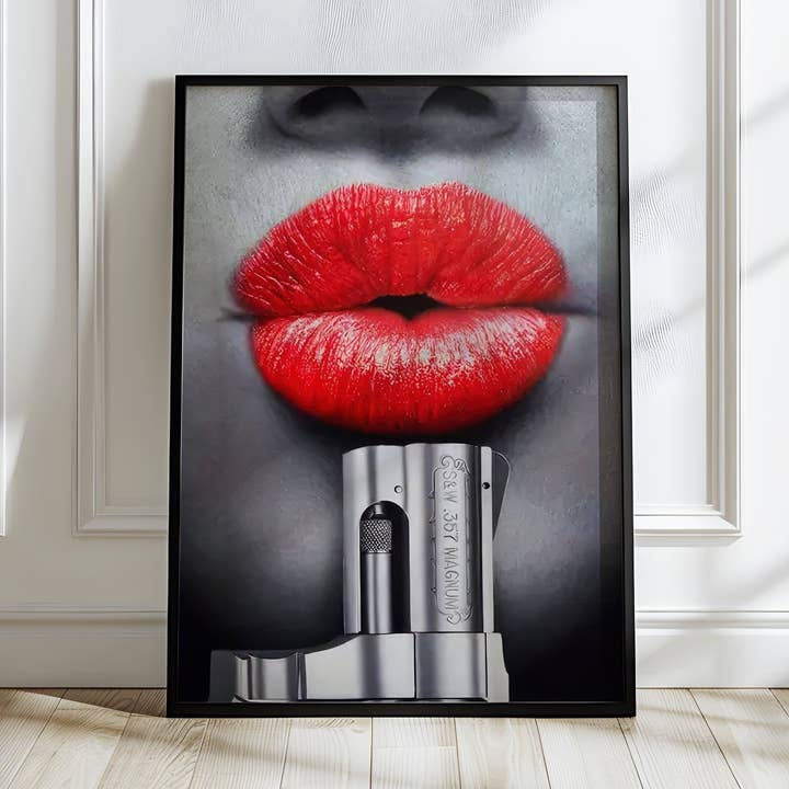 Magnum Labios | Impresionante Arte de Pared en Negro de Labios Rojos Fieros para venta al por mayor de Belter Prints