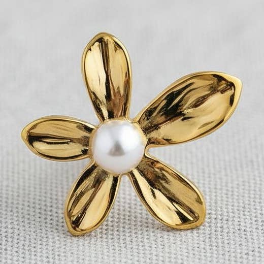 Gold Plated Pearl Flower Stud Earrings for wholesale by scentll jewelry