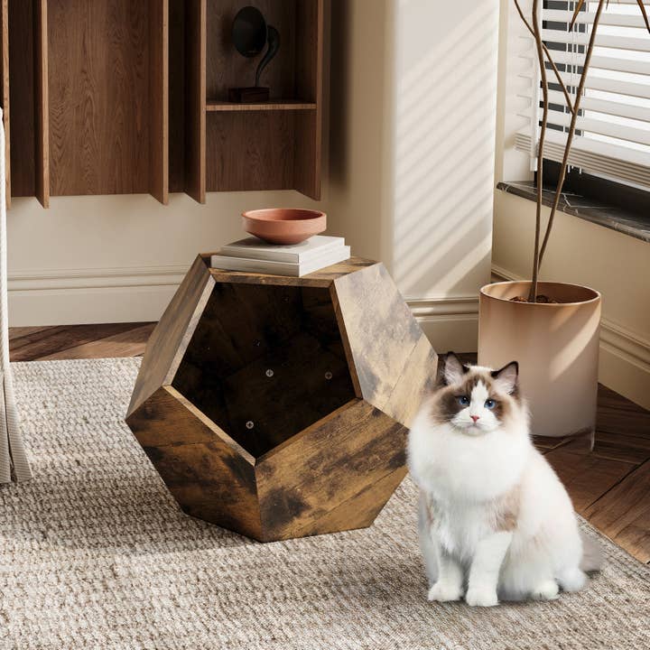 Orange County Decor - Wholesale Pet Carrier - Cat - 25.98'' Shaped Modern Pet Furniture Cat Carrier Side Table Mdf Multi Purpose Furniture Antique Wood Color Antique Brown Mdf