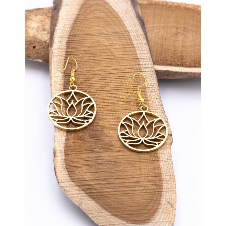 yellow gold SPE0059 - Lotus Flower Earrings for wholesale on Faire