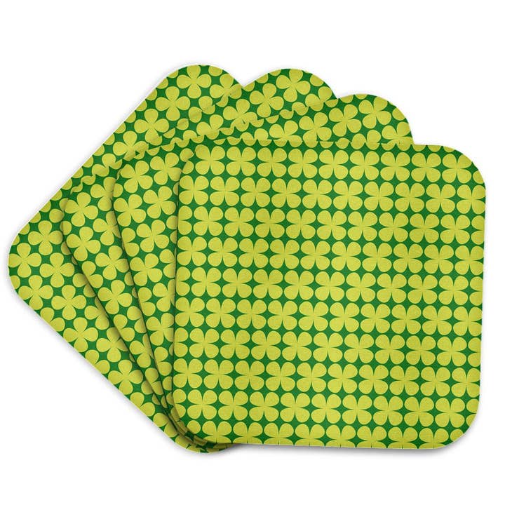 3dRose - Wholesale Coasters - 3dRose, Contemporary Light Green On Dark Green Four Leaf Clover Pattern, Coaster7