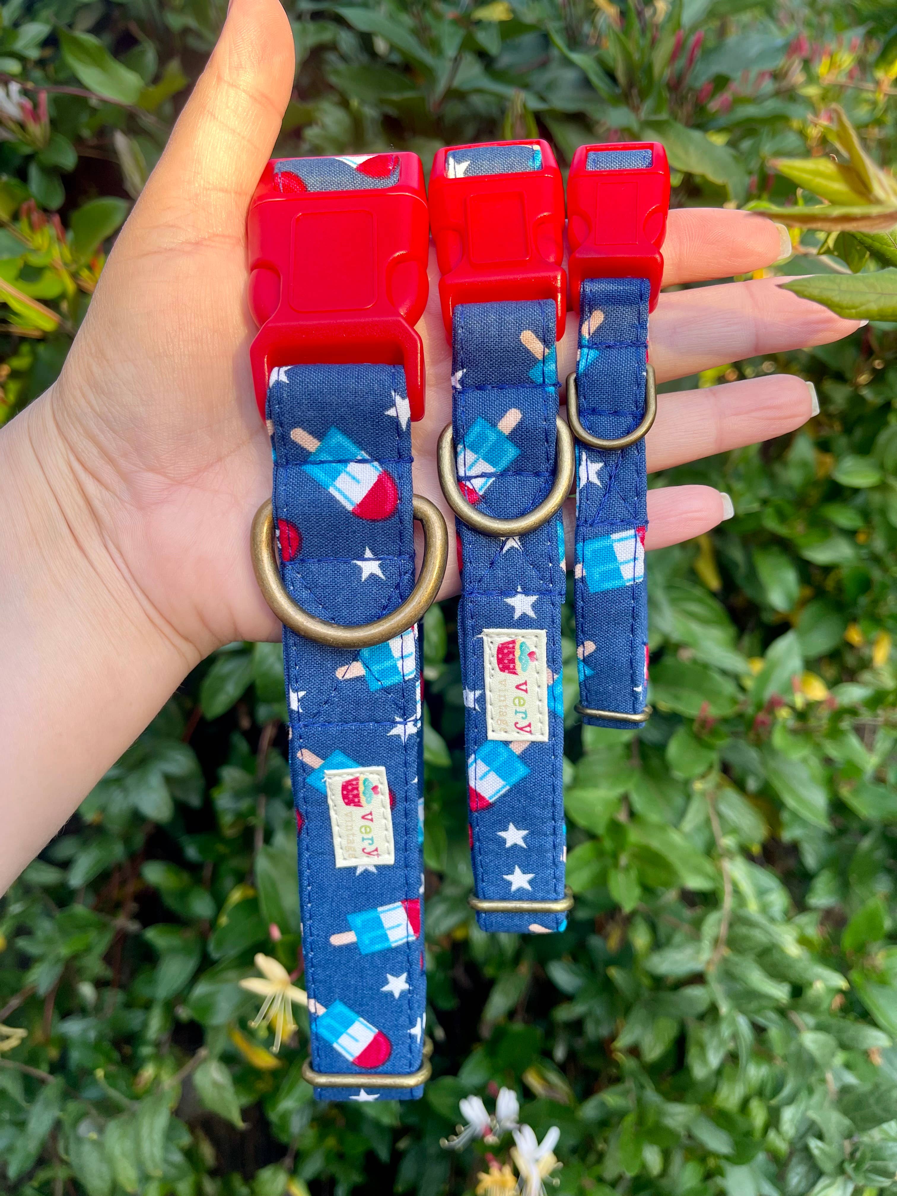 Very Vintage Designs - Wholesale Pet Collar - Cat/Dog - Patriotic Dog Collar Red White Blue Summer Style Handmade US1