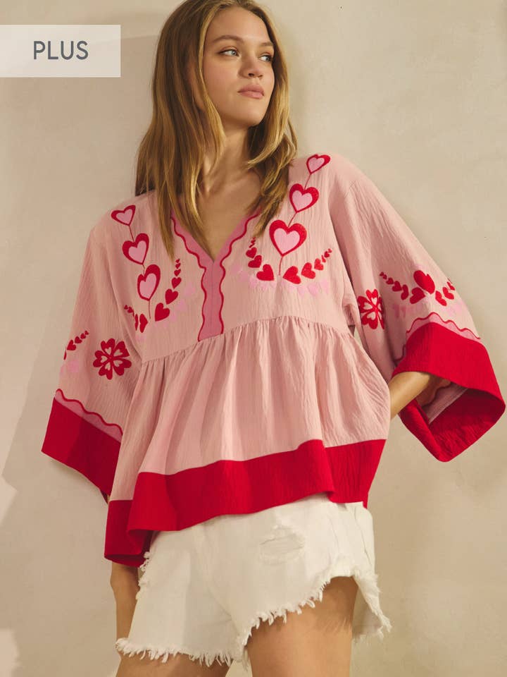 Plus Peasant-style Embroidered Top for wholesale by Oddi