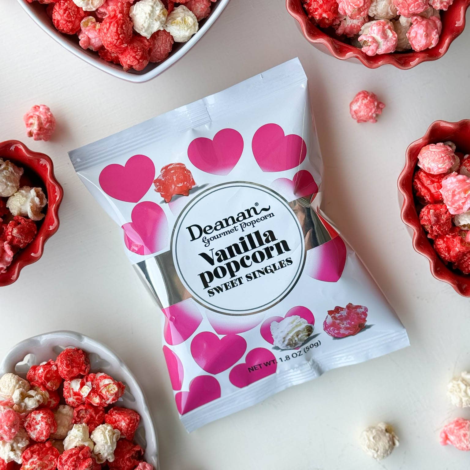 Deanan Gourmet Popcorn - Wholesale Popcorn - Vanilla Holiday - 100 Count Heart Bags - 1.5 Cup Bags7