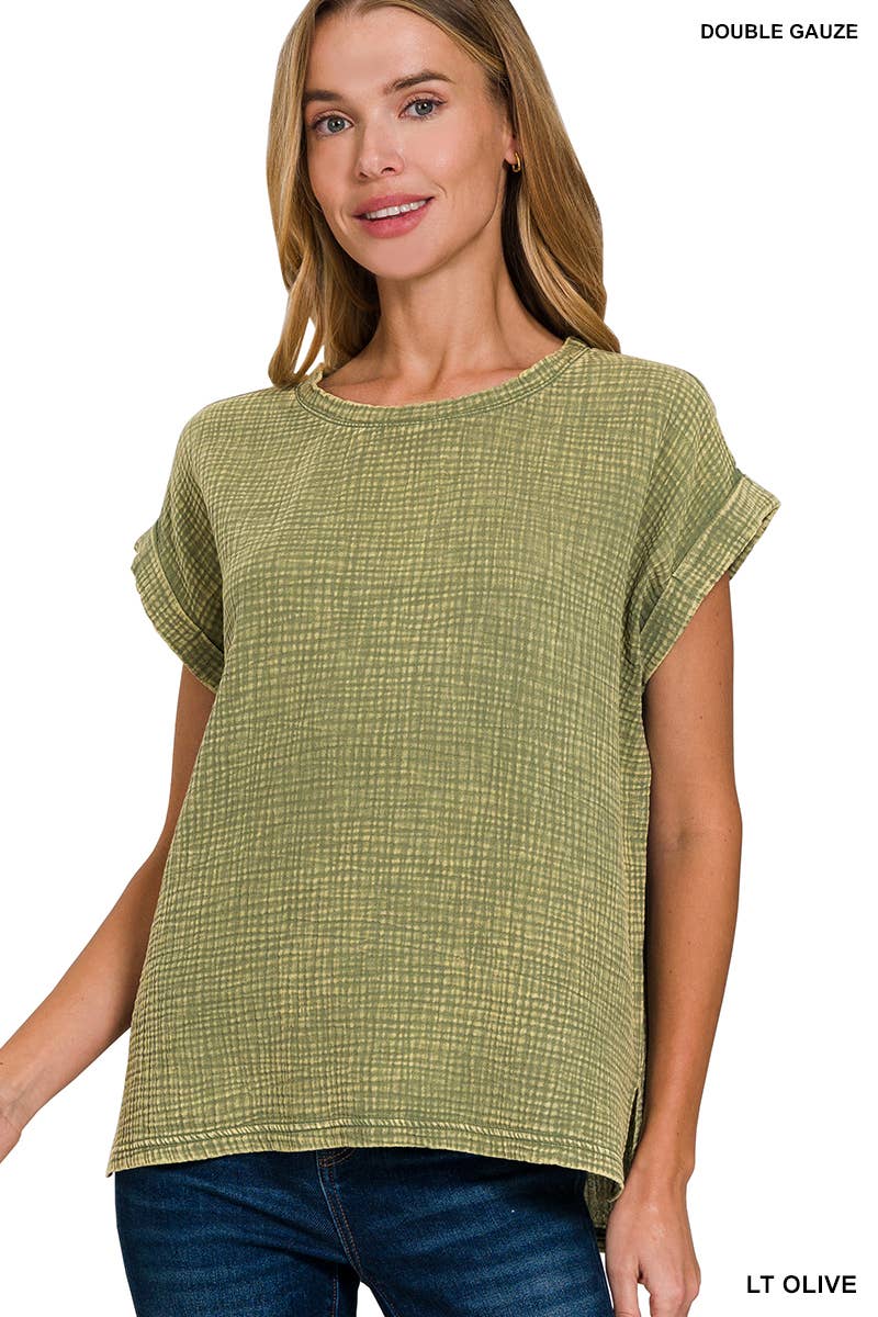 Vanilla Monkey - Vendita all'ingrosso Top in maglia - Donna - Top a maniche corte in doppia garza intrecciata lavata con acido14