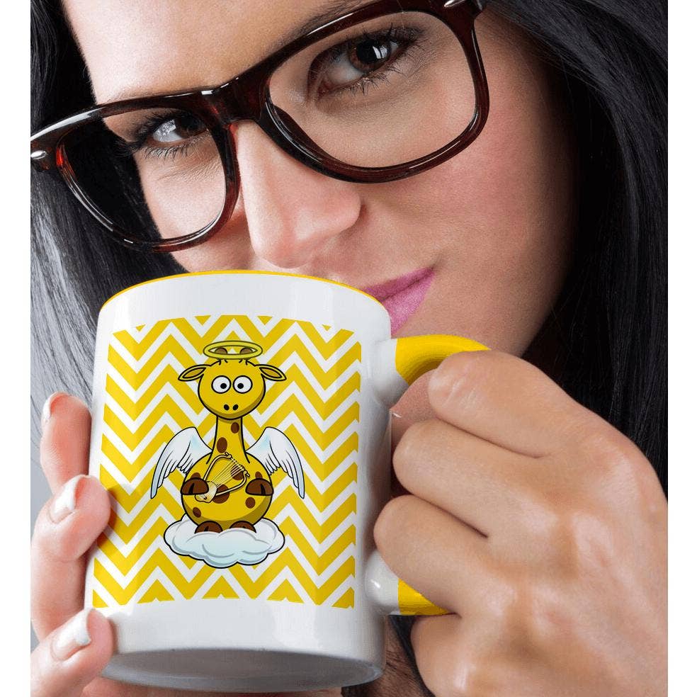 3dRose - Wholesale Coffee Mug - 3dRose, Image of Giraffe Angel On Yellow Chevron Stripes, Mug1