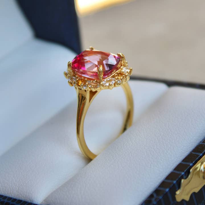 Vivian Grace Jewelry - Wholesale Cocktail/Statement Ring - The Poppy Ring - Pink Topaz and Citrine