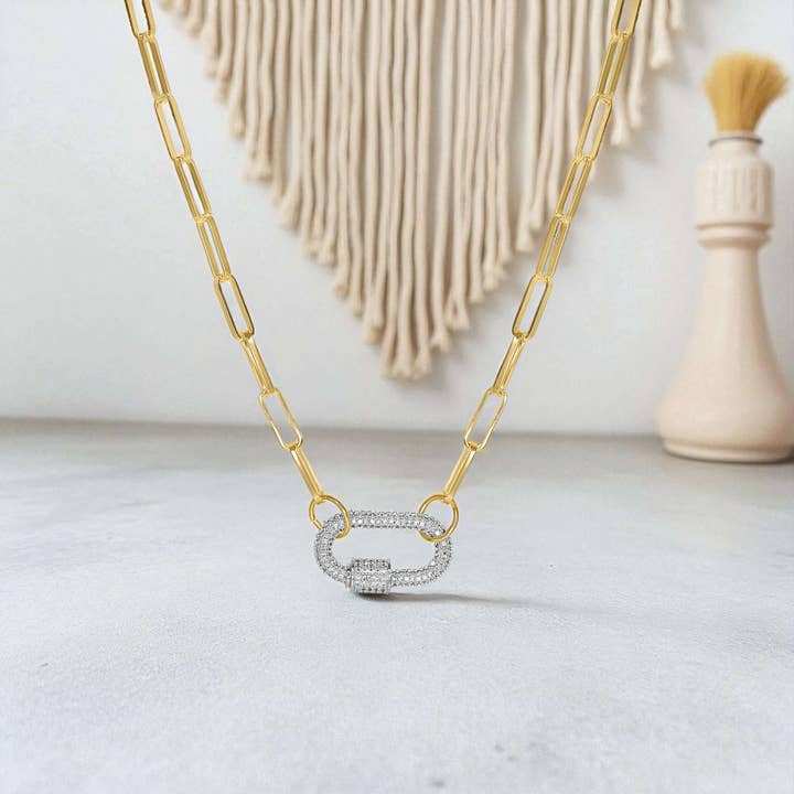 Nomie - Wholesale Link & Chain Necklace - Diamond Screw Carabiner Paperclip Chain Necklace2