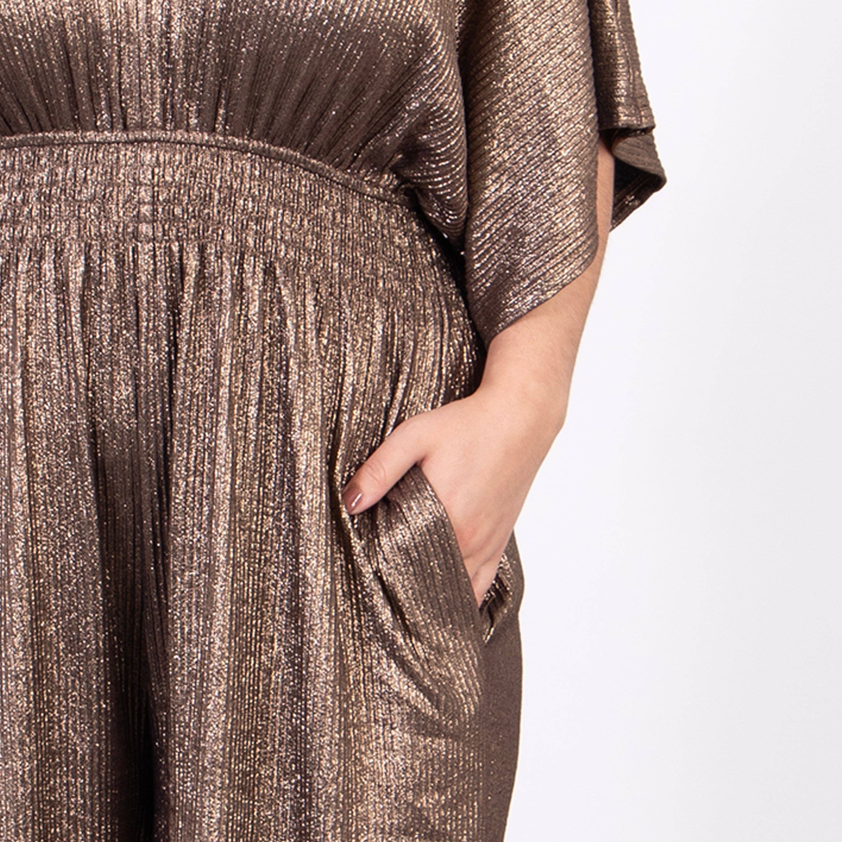 Sarta – wholesale Jumpsuit – Women's – Scarlett V-Neck Jumpsuit - Bronze, Pleated3