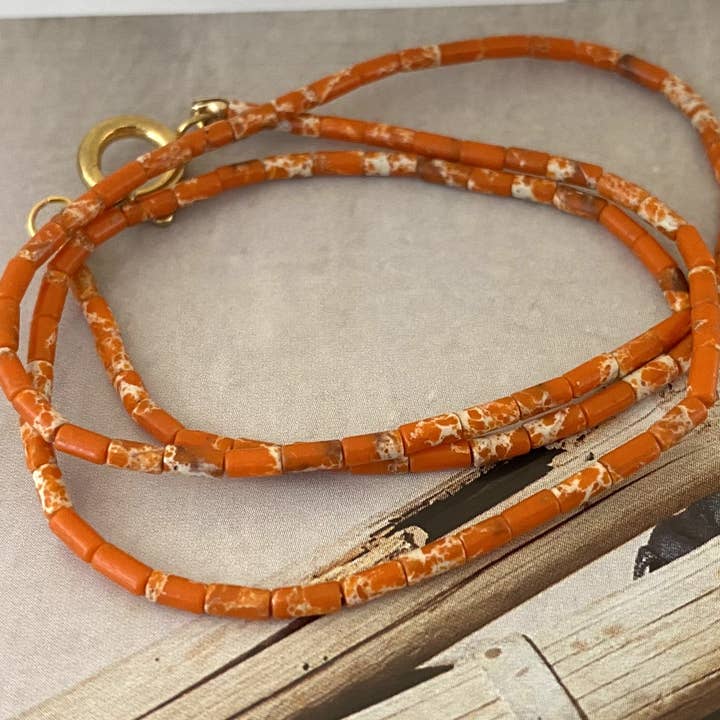 Short necklace Emperor stone orange for wholesale by Chic Le Freak