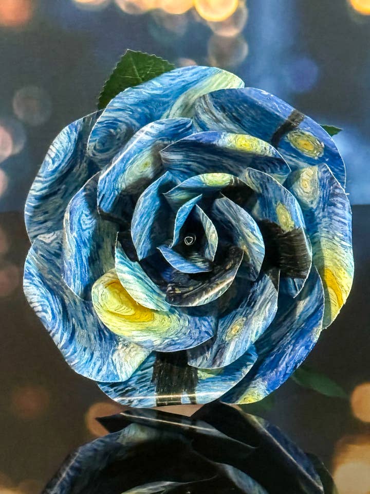 Starry Night–Inspired Paper Rose – Medium (5") for wholesale by Literary Blooms