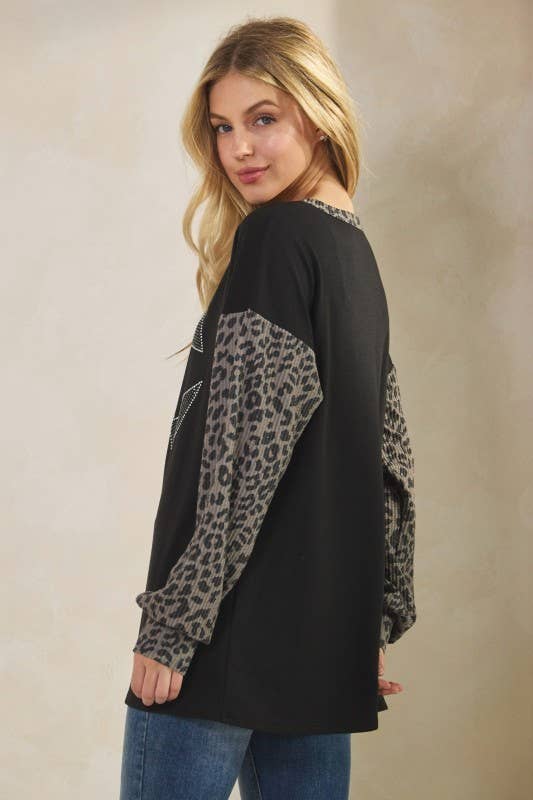 Sunday Morning - Wholesale Tunic - Women's - T0677HE12-Rhinestone Pumpkin Animal Contrast Top11