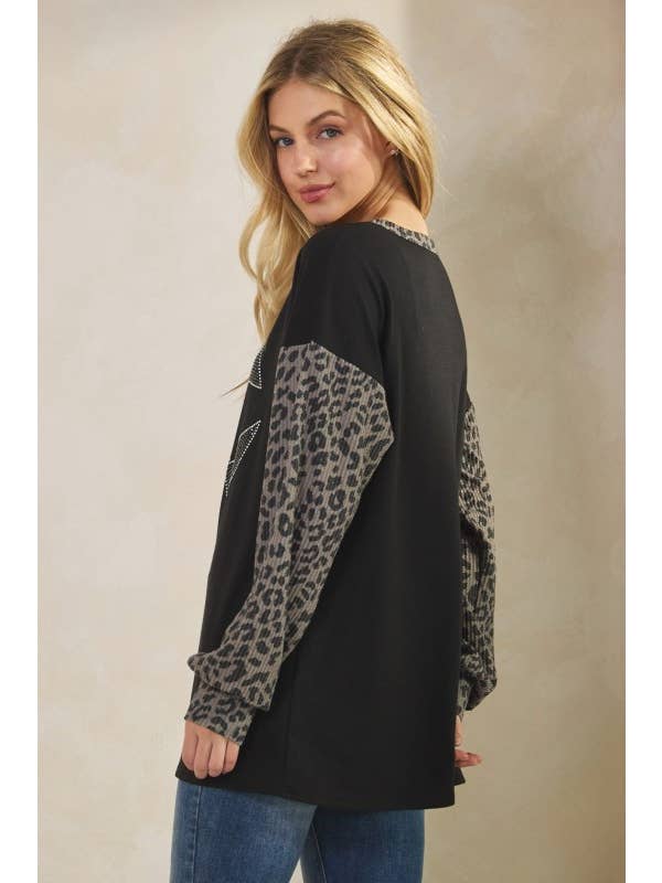 Sunday Morning - Wholesale Tunic - Women's - T0677HE12-Rhinestone Pumpkin Animal Contrast Top11