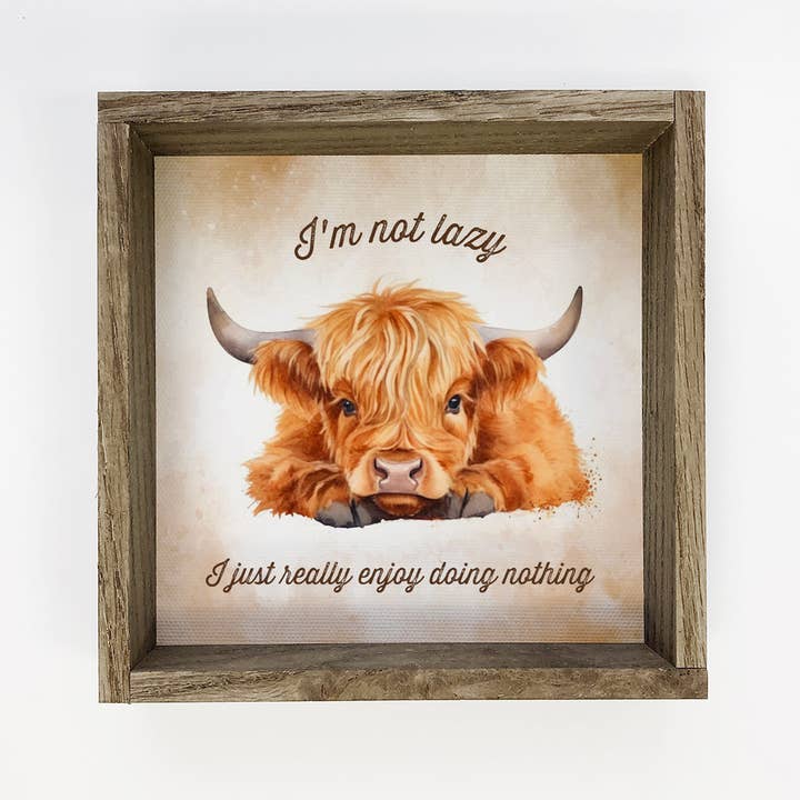 Not Lazy Highland Cow - Cute Farmhouse Animal Canvas Art for wholesale by Hangout Home