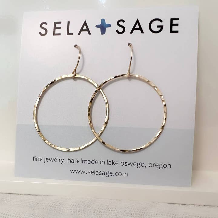 Sela+Sage - Wholesale Dangle Earrings - Hammered Open Circle Earrings, Large