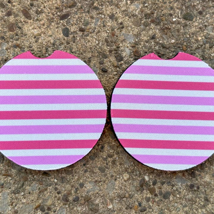Sous-verres de voiture à rayures roses pour la vente par Evie Rose