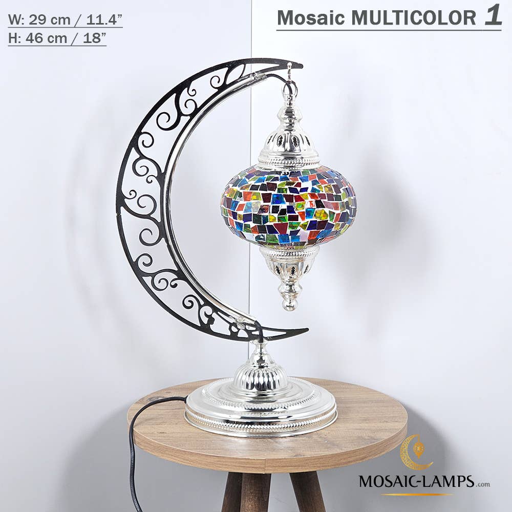 Mosaic Lamps - Vendita all'ingrosso Lampada da scrivania/d'accento - Lampada da scrivania Turkish Moon in argento, luci ad arco marocchine, Murano C38