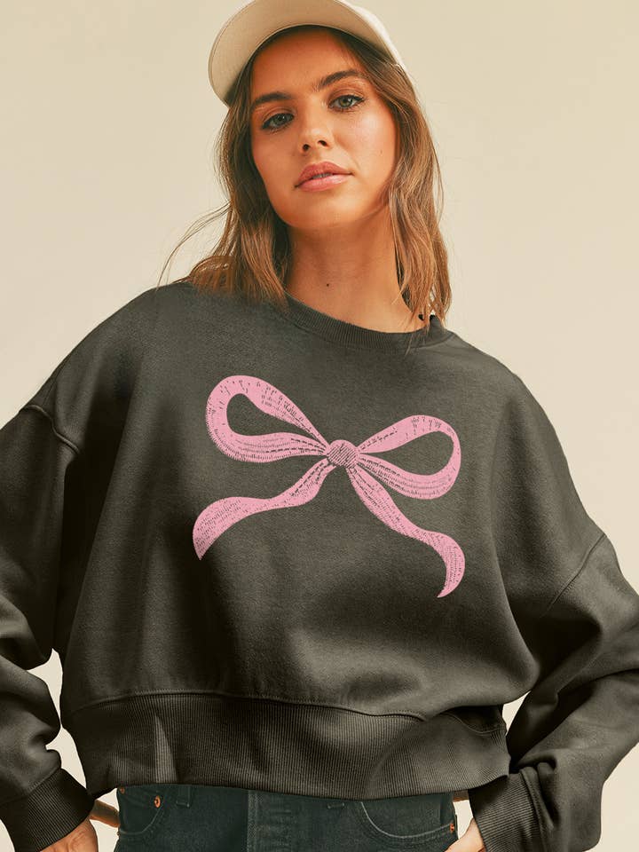 Bow Short Cropped Long Sleeve Sweatshirt for wholesale by Honestee