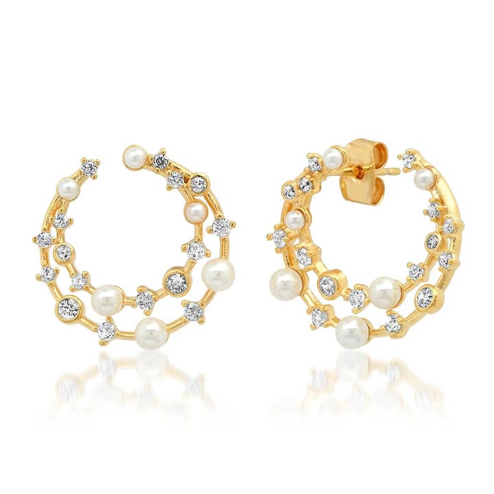 Perle et CZ Double Créole à Double Face pour la vente par Tai Jewelry