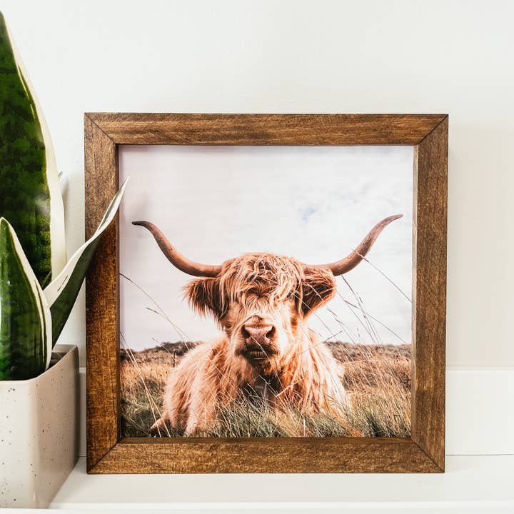 Knotty Design Co. - Wholesale Sign - Highland Cow Framed Wooden Sign
