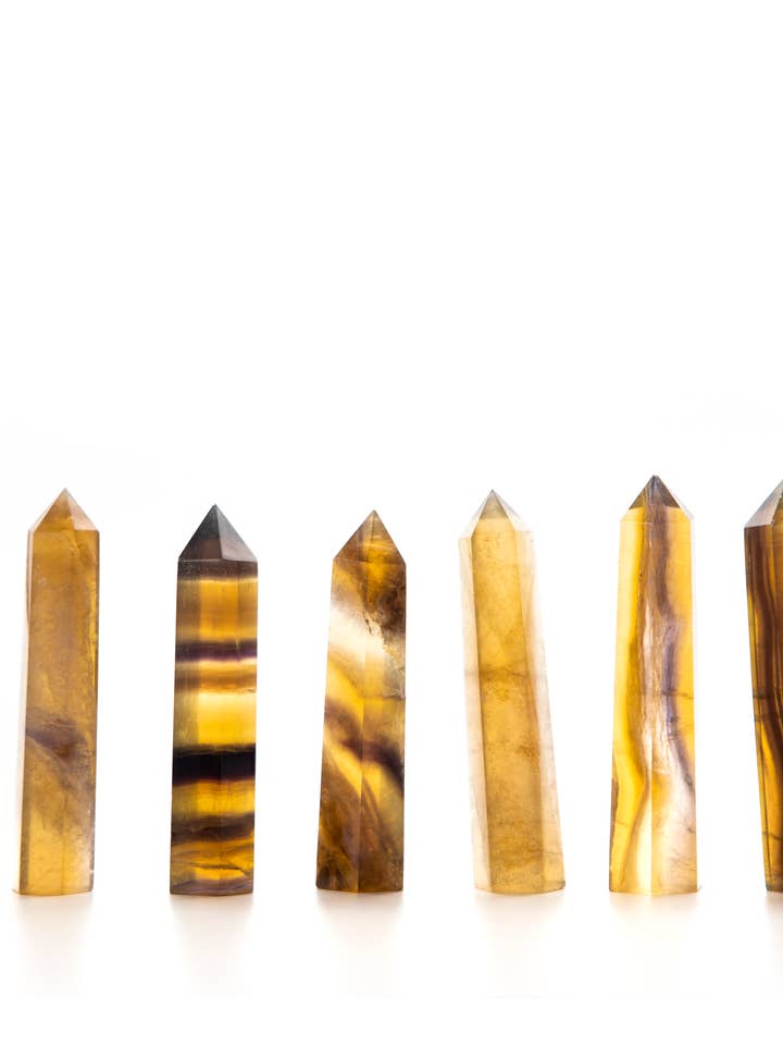 Yellow Fluorite Point Tower 4" for wholesale by Aura Song Gifts