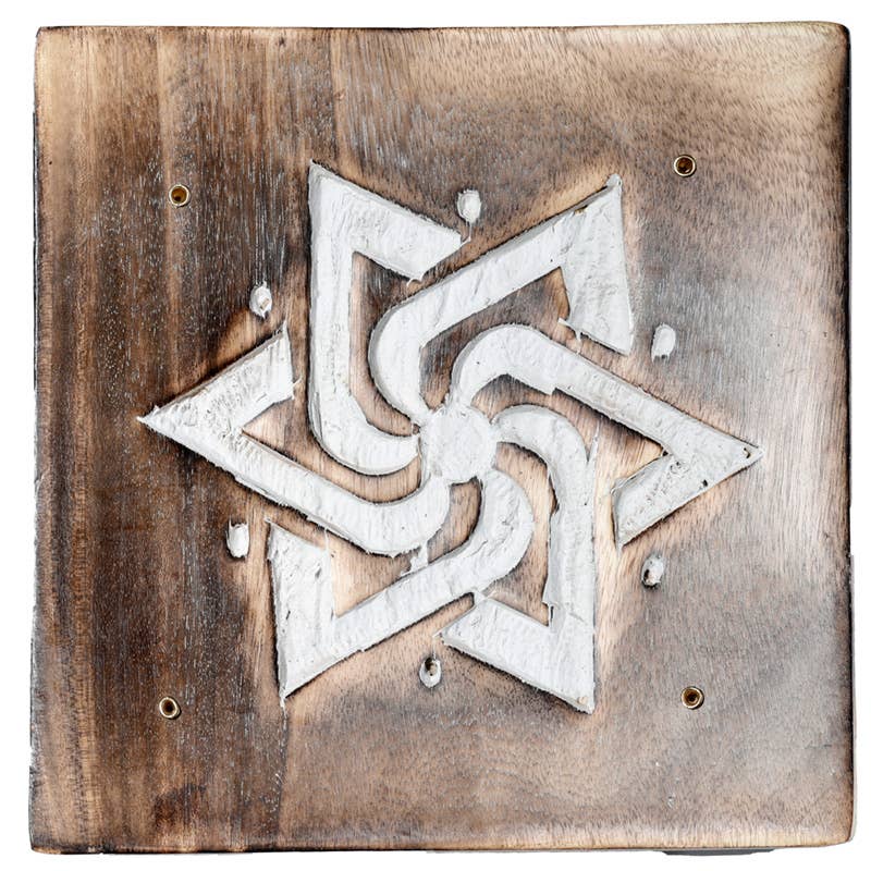 Puckator Ltd – wholesale Incense holder – Mango Wood Square Carved Geometric Ashcatcher Sticks Burner1