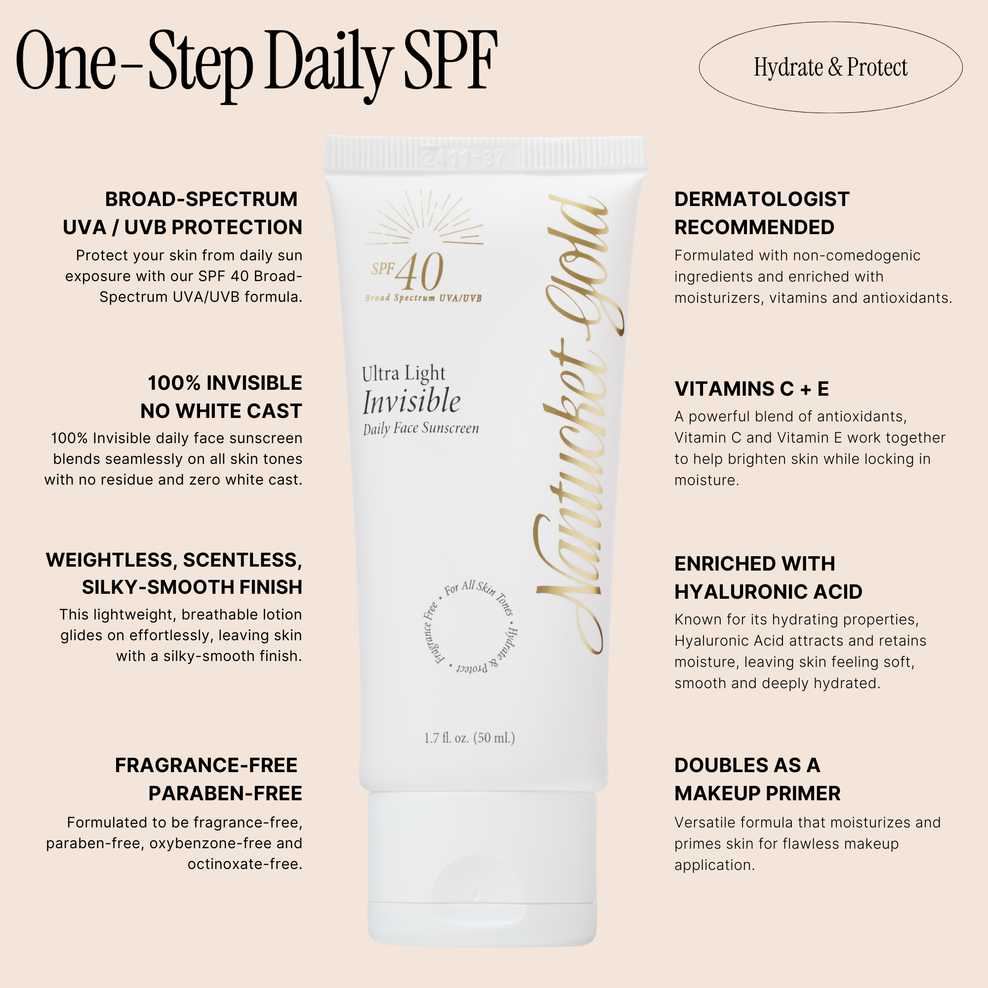 Nantucket Gold - Wholesale SPF Moisturizer - Nantucket Gold Invisible Daily Face Moisturizer with SPF 406