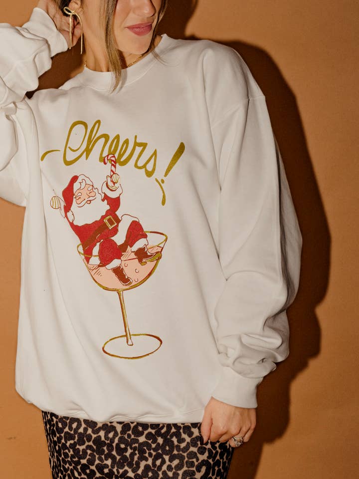 LivyLu - Wholesale Graphic Sweatshirt - Unisex - Christmas Cheers Santa Martini White Sweatshirt
