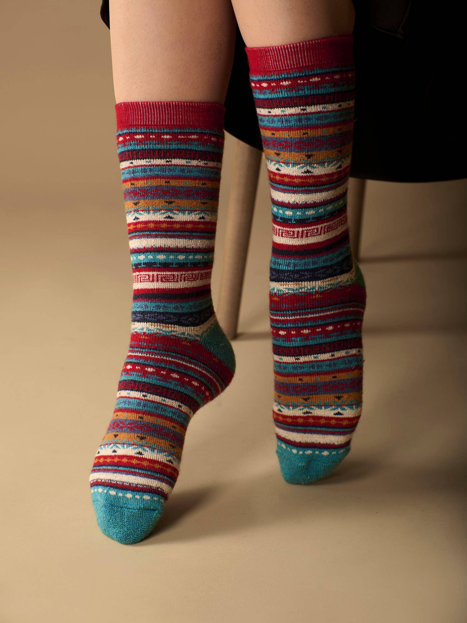 WUAMAN - Alpaca – Großhandel Socken - Unisex – Fair Isle Alpaka-Socken | Gepolsterte Kniestrümpfe | Klassische Länge3