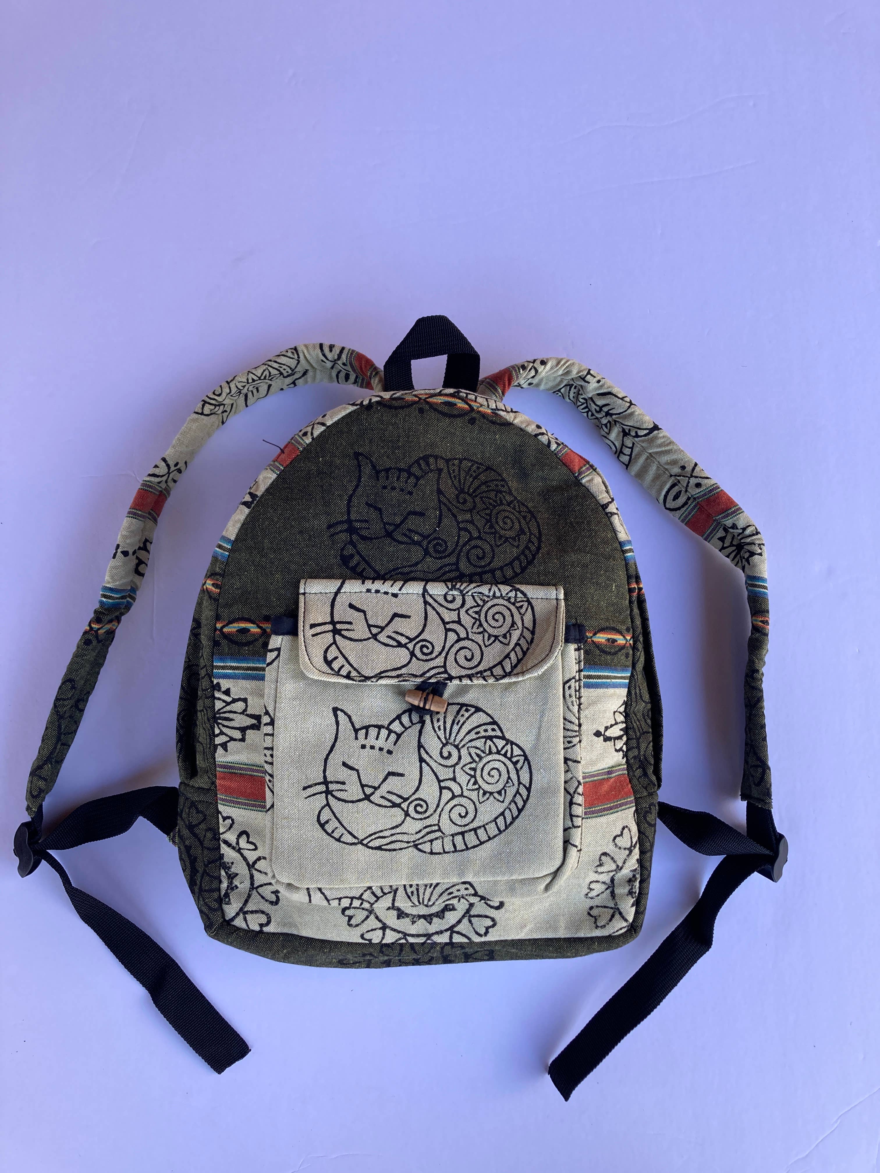 Ganesh Himal Trading - Wholesale Backpack - Women's - Small Cotton Blockprint Backpack with Adjustable Straps10