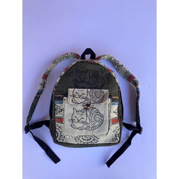 Ganesh Himal Trading - Wholesale Backpack - Women's - Small Cotton Blockprint Backpack with Adjustable Straps10