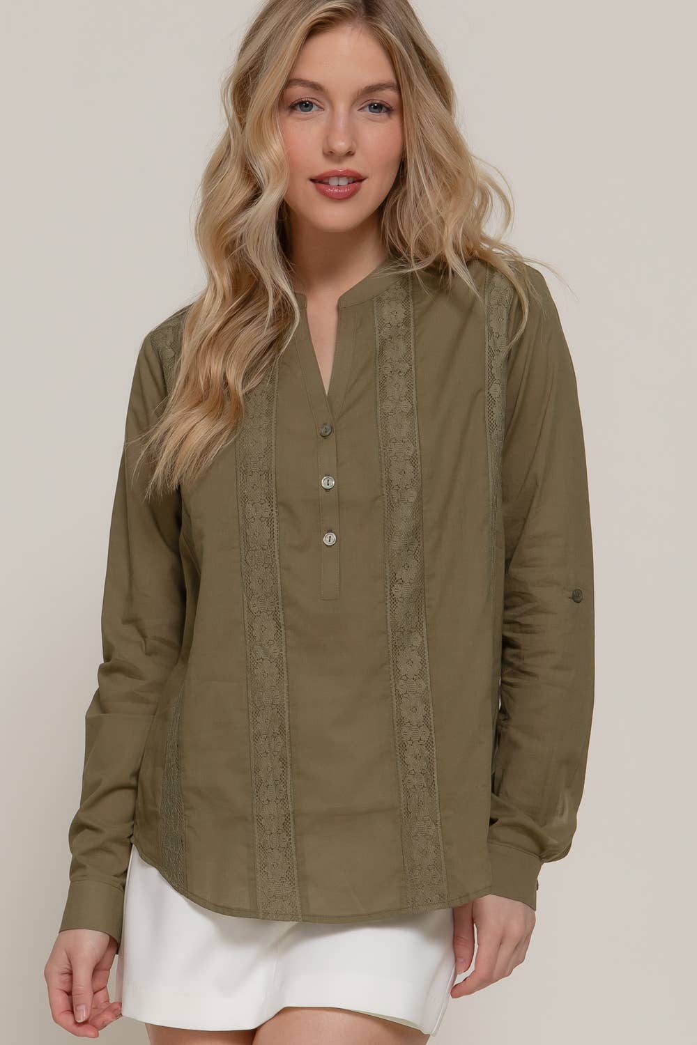 Active Basic | Active USA - Venta al por mayor Blusa - Mujer - Blusa tejida con panel de encaje y manga larga1